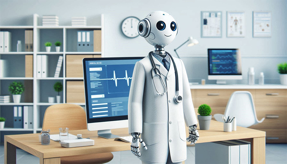 Healthcare SEO robot doctor in medical office