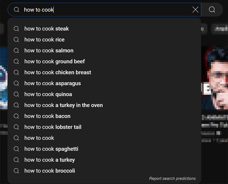 YouTube SEO autocomplete screenshot