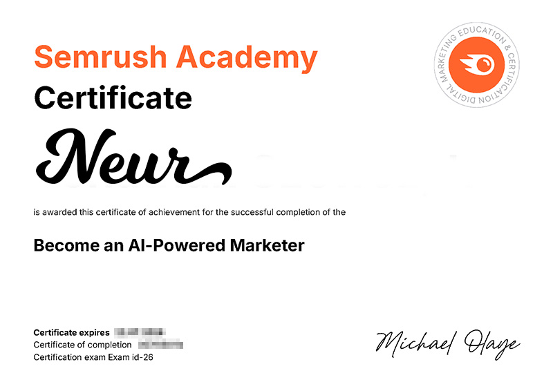 SEO coach credentials for Neur